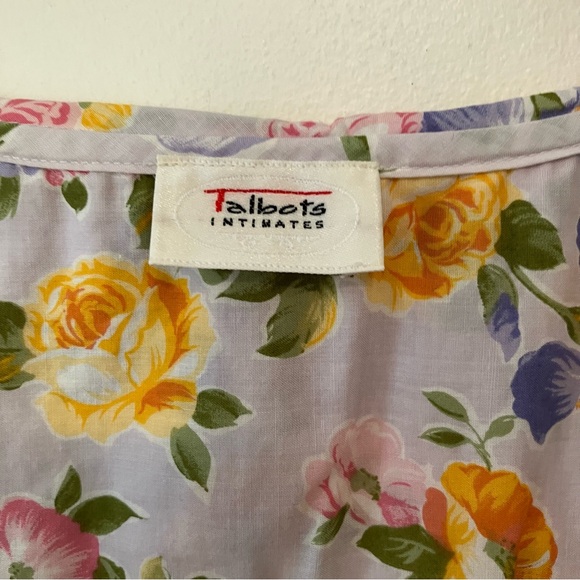 VTG Talbots Womens Nightgown Purple Floral Ribbon Tie Sz. L Ruffle Neck Fairy - Picture 3 of 5